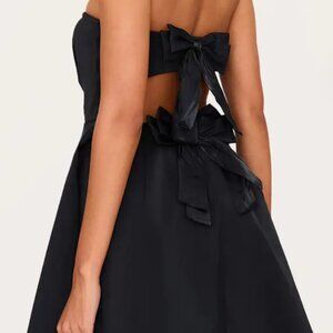 Black Satin Bandeau Bow Back Shift Dress